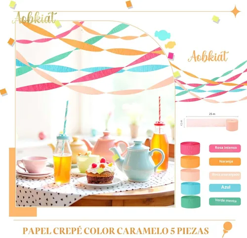 Vista 8 de AOBKIAT 5 rollos de papel crepé de serpentinas de arco iris, decoraciones de fiesta de Candyland para Navidad, cumpleaños, boda, despedida