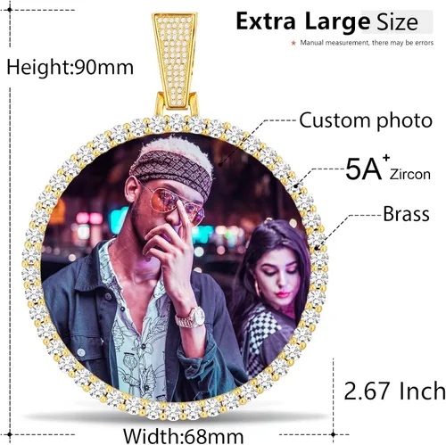 Vista 5 de YIMERAIRE Collar grande de gran tamaño con foto con colgante personalizado para hombre