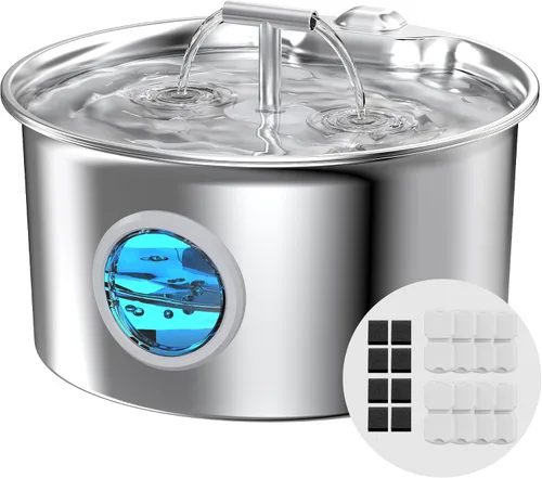 Vista 10 de Fuente de agua para gatos de acero inoxidable: fuente para gatos de 2,6 L para beber - Fuente de agua para mascotas para gatos en interiores - Tazón