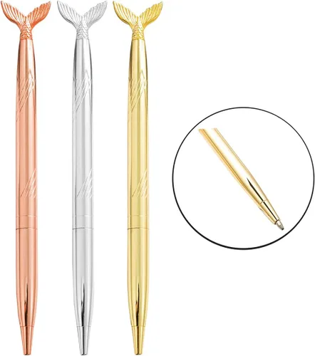 Vista 2 de 6 bolígrafos de metal con tinta negra, juego de bolígrafos delgados metálicos brillantes, decoración de fiesta de boda, suministros escolares