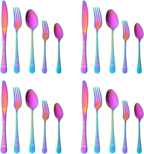 Vista 12 de Christmas Gift Black Hammered Flatware Sets for 4, 20 Pieces Unique Pattern Design Stainless Steel Cutlery Silverware Set Includes Dinner