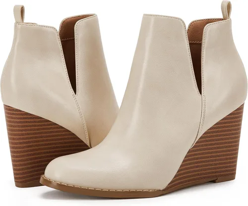 Vista 5 de PiePieBuy Botines clásicos de punta puntiaguda para mujer, botas de tacón grueso