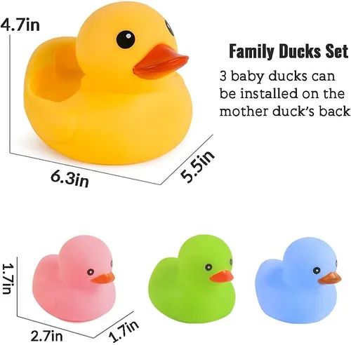 Vista 7 de Juguetes de pato de baño, 4 piezas, flotador y chirriante de goma para bebés y niños pequeños, juguete de bañera y ducha (colorido)