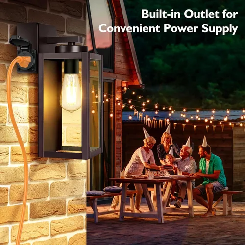 Vista 5 de BesLowe Paquete de 2 luces de porche con toma de corriente certificada UL, modernas luces de pared para exteriores, accesorios de iluminación