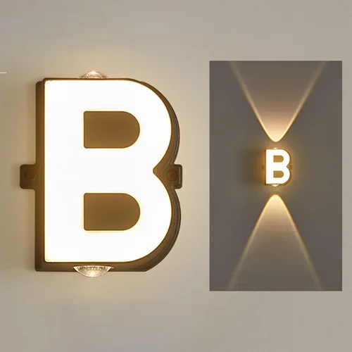 Vista 8 de Aplique de pared con letras para exteriores, aplique de pared LED, blanco cálido, impermeable, iluminación exterior para decoración de casa Letra A