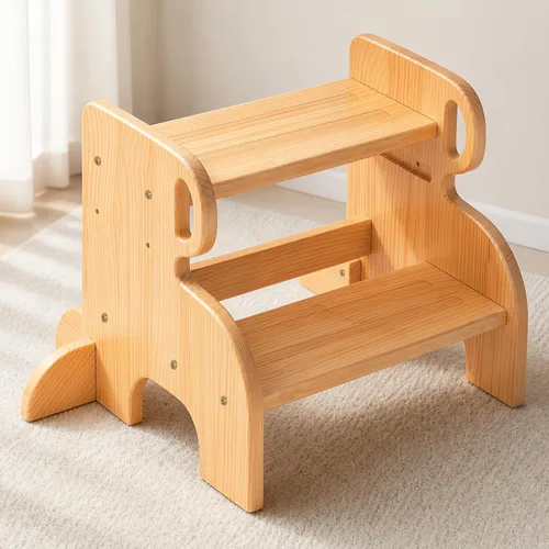 Vista 10 de COSYLAND Taburete de madera de 2 escalones para niños, baño y cocina Negro y natural