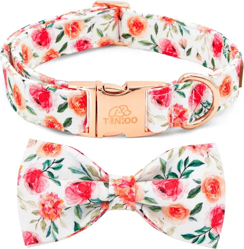 Vista 9 de Tunkoo Pink Daisy - Collar para perro con corbata de lazo de flores, collar ajustable de algodón de alta calidad, hebilla de metal duradera
