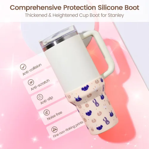 Vista 2 de Thxbag Botas de silicona para Stanley Cup de 40 onzas, funda estampada para botas con accesorios Stanley H2.0 y Quencher Adventure Tumbler