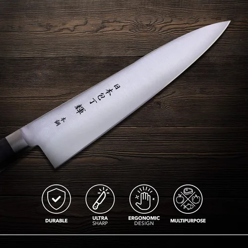 Vista 3 de Kagayaki CarboNext - Cuchillo de chef japonés, KC-7ES profesional, cuchillo de cocina profesional de acero de alto carbono con mango ergonómico