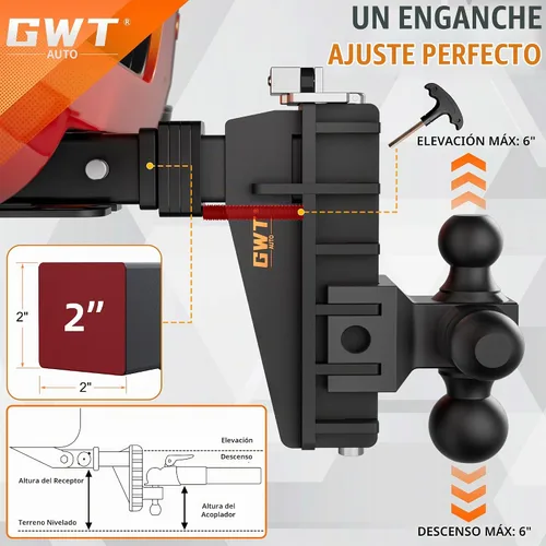 Vista 4 de GWTAUTO Enganche de remolque ajustable con gancho, enganche de caída de triple bola (1-7/8 x 2 x 2-5/16 pulgadas), se adapta a receptor de 2