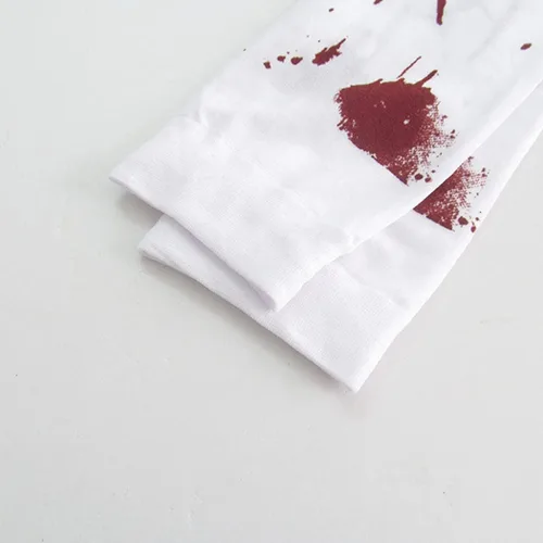 Vista 4 de Dzrige 2 pares de medias de Halloween manchadas de sangre de terror hasta el muslo sangriento para Halloween, mujeres y niñas, festival, disfraz