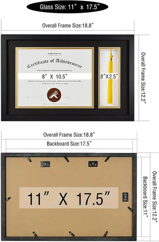 Vista 6 de Golden State Art, Marco de diploma negro de 11 x 17.5 pulgadas con soporte de borla para diploma de 8.5 x 11 pulgadas y marco de borlas, caja