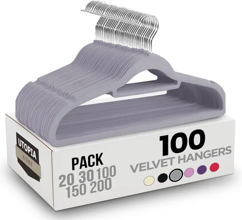 Vista 18 de Utopia Home Perchas de terciopelo de alta calidad, paquete de 20 – Percha antideslizante con barra de amarre – Perchas negras con gancho giratorio