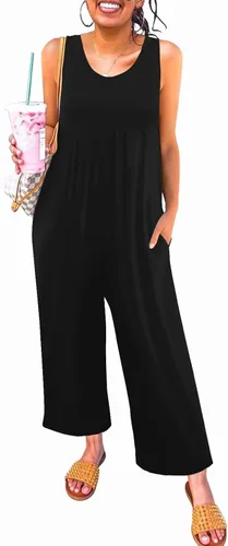 Vista 2 de Nfsion Overol casual de verano para mujer, sin mangas, cuello redondo, pantalones largos, con bolsillos