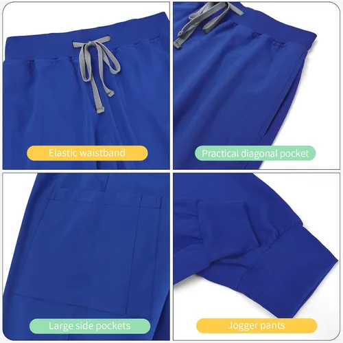 Vista 3 de VIAOLI Conjunto de ropa quirúrgica clásica con cuello en V y pantalón deportivo de yoga, uniforme médico de enfermería para mujer, conjunto