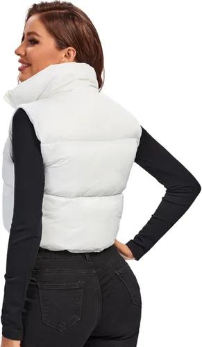 Vista 4 de Fuinloth - Chaleco con relleno, cuello alto, ligero, con cremallera, chaleco acolchado, para mujer