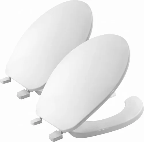 Vista 8 de BEMIS 75 Commercial Open Front Plastic Toilet Seat, Heavy Duty Industrial Seat with Lid, Round, White