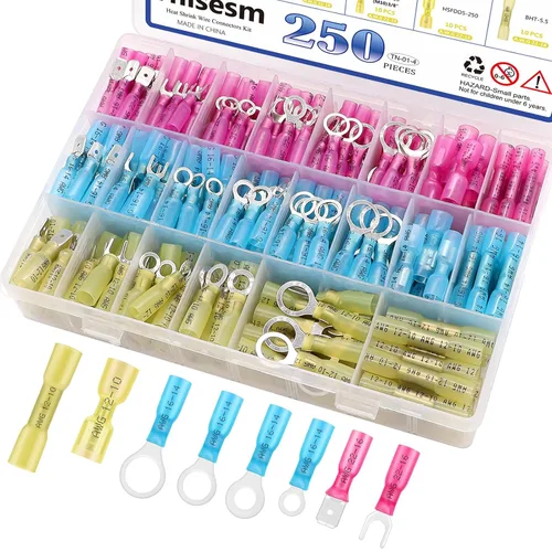 Vista 18 de Tnisesm Kit de conector de cable de 1100 piezas con herramienta de prensado, terminales de cable eléctrico con aislamiento de cobre, anillo, tope