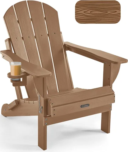 Vista 41 de Ciokea Silla Adirondack plegable con textura de madera, silla Adirondack para patio, resistente a la intemperie, silla de plástico para hoguera