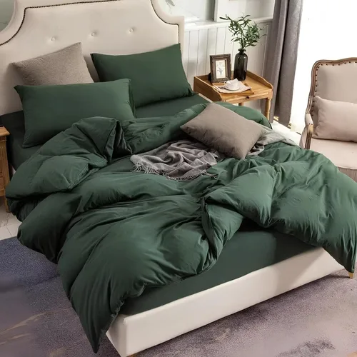 Vista 4 de INDACORIFY Cotton Duvet Cover in Forest Green Boho Bedding 100% Cotton Washed Duvet Cover Queen Size Bedding Cover Custom Size Comorter Cover Set
