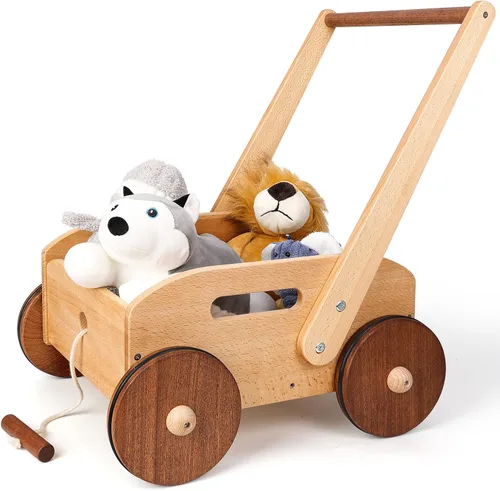 Vista 8 de Andador de madera Woodtoe para bebé, andador de empuje de velocidad ajustable, andador Montessori para niños y niñas, centro de actividades