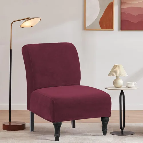 Vista 2 de Fundas decorativas de terciopelo para sillas sin brazos, de alta elasticidad, protector de muebles extraíble para sala de estar, comedor, hotel
