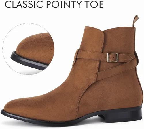Vista 2 de Botas Chelsea para hombre, zapatos de vestir con correa de hebilla, botines cómodos para caminar Café