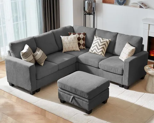 Vista 32 de CHIC HOUSE Sofá modular modular con otomanas de almacenamiento, sofá de pana para espacios pequeños y apartamentos, sofá esquinero convertible