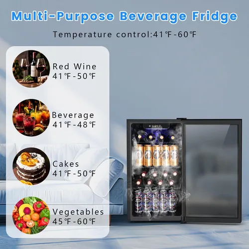 Vista 4 de Electactic Enfriador de vino para 26 botellas de 130 latas, pequeño gabinete independiente con puerta de vidrio de control de temperatura de 32 ℉ a