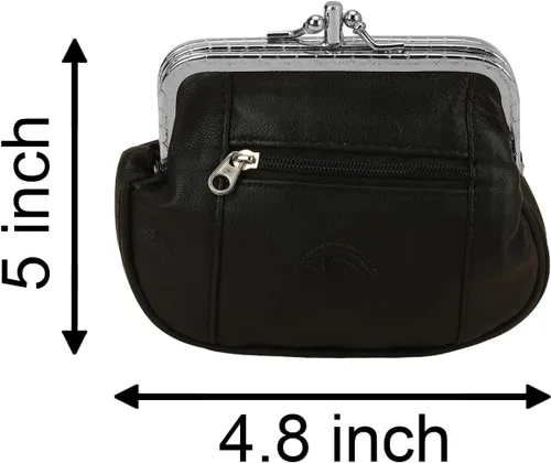 Vista 6 de Leatherboss - Cartera de piel auténtica con doble marco y bolsillo con cremallera