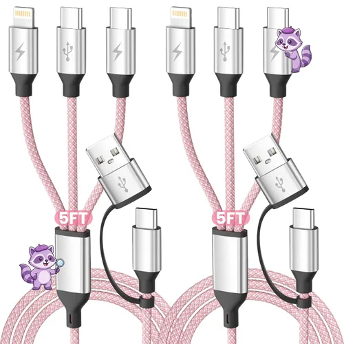 Vista 12 de Cable de carga múltiple 4 en 2, cable USB C a USB C con 4 X tipo C, cable de carga de teléfono de viaje para iPhone 17/16/15, Galaxy, Android
