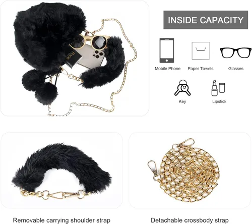 Vista 3 de SUKUTU Faux Fur Purse Women's Heart Shaped Evening Handbags Small Cute Phone Crossbody Bag Clutches for Girls