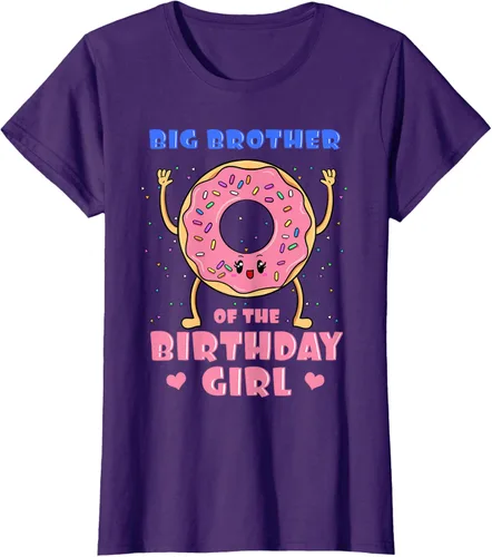 Vista 13 de Big Brother Of The Birthday Girl Donut Bday Party Bro Sib Camiseta, Negro, S