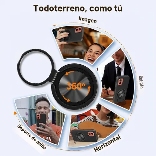 Vista 3 de Funda para teléfono Motorola Moto G24 / G04 / G04S / E14 4G con protector de pantalla de vidrio templado Soporte de anillo giratorio de 360° Soporte