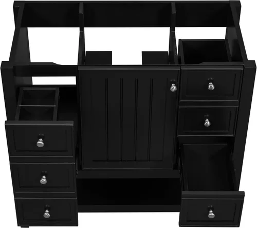 Vista 3 de Merax Mueble de baño de 35.5 pulgadas sin fregadero, solo base de gabinete, armario de baño con puerta individual y 3 cajones, color negro