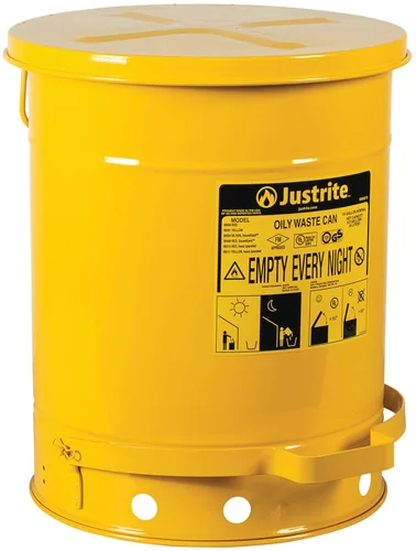 Vista 11 de Justrite Recipiente para desechos aceitosos de acero galvanizado de 10 galones, recipiente de seguridad metálico para trapos con aceite de 18 x 14