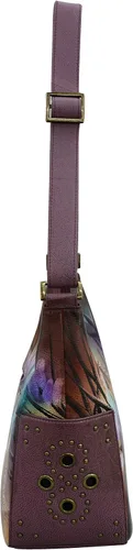 Vista 4 de Anuschka Bolso de hombro de cuero genuino para mujer, obra de arte original pintada a mano, hobo clásico con bolsillos laterales tachonados