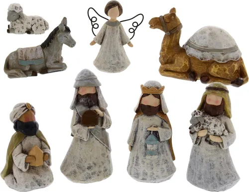 Vista 7 de Burton and Burton - Juego de 12 piezas de Belén de alta calidad, incluye 11 figuras de resina, escena de un rey nace que incluye al bebé Jesús