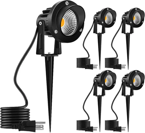 Vista 10 de Romwish Focos LED de paisaje de 120 V, focos exteriores de 10 W para patio, luz blanca cálida de 3000 K, luz de punto de 120 V CA con pico