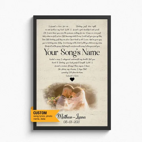 Vista 20 de Letras de canciones personalizadas para pared, lienzo impreso con tu foto, texto, poema, letra. Personaliza el retrato, para esposa, novia, día de 3