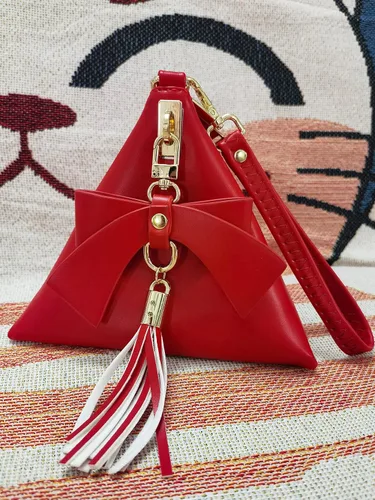 Vista 5 de INAWOW Bolso de mano de noche con lazo de cuero triangular para mujer