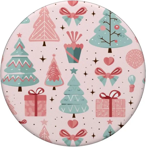 Vista 3 de PopSockets estándar con diseño de árbol de Navidad rosa pastel y verde salvia