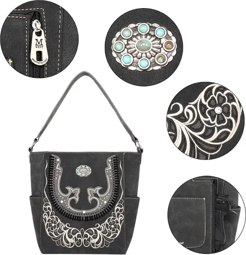 Vista 4 de Montana West Bolsa de transporte oculta de la colección Boot Scroll para mujer bolso de hombro occidental de cuero vegano con cartera
