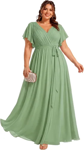 Vista 30 de Ever-Pretty Plus Vestidos de dama de honor formales de gasa para mujer Negro