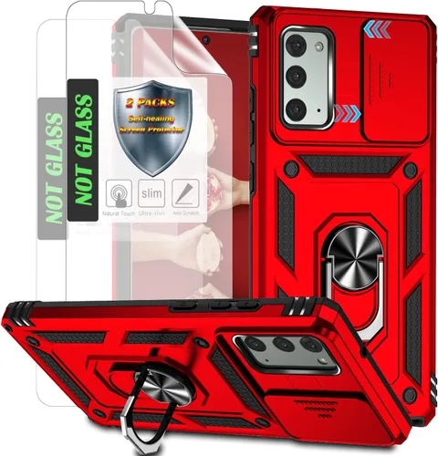 Vista 14 de Funda protectora para teléfono con cubierta deslizante para cámara, soporte de anillo magnético y 2 películas autorreparables Compatible