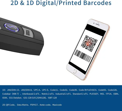 Vista 2 de Mini 2D portátil Bluetooth escáner de código de barras inalámbrico 2.4G y USB con cable 3 en 1 escáner de código de barras portátil USB QR Escáner