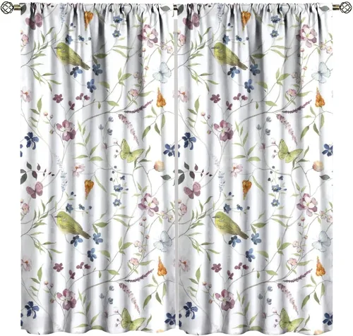 Vista 26 de Cortinas opacas de flores de colibrí, para dormitorio y sala de estar, diseño estético rústico y moderno, juego de 2 paneles, 42 x 45 pulgadas