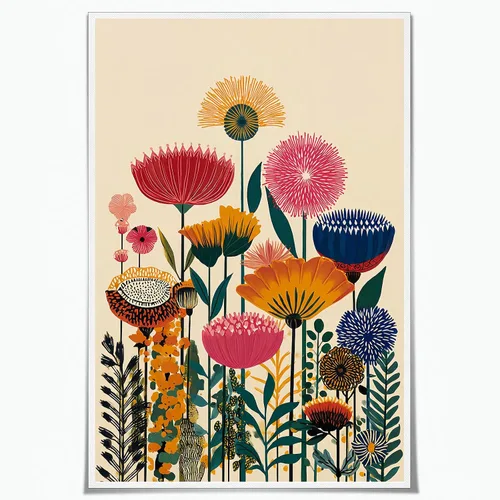 Vista 13 de Juego de 3 pósteres florales retro, imágenes de flores coloridas, póster moderno y colorido de arte de pared botánico bohemio de mediados de siglo