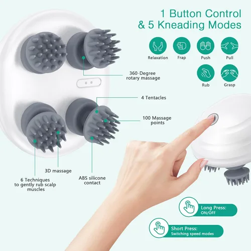 Vista 6 de ORIA Masajeador eléctrico de cuero cabelludo, masajeador eléctrico para mascotas para gatos y perros, masajeador de cabeza recargable portátil con 5