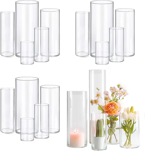 Vista 7 de 5 piezas de jarrones de vidrio Cilindro Jarrones para centros de mesa Pequeños jarrones de flores de vidrio transparentes Jarrones para decoración